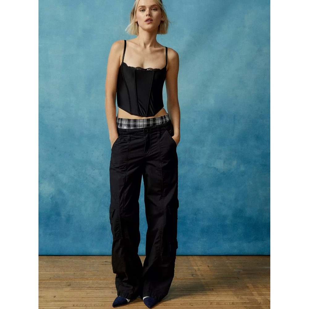 BDG Urban Outfitters Y2K Cargo Pant Black Corduroy Baggy Wide Leg Gritty Utility
